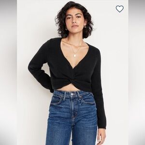 Old Navy SoSoft Twist-Front Black Cropped Knit Sweater